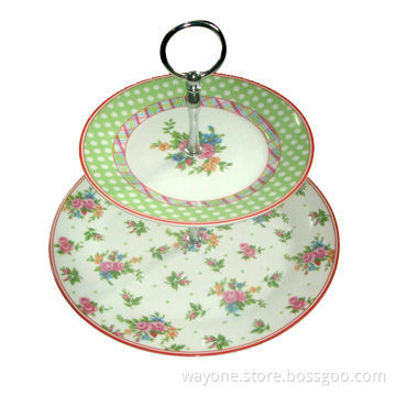 Porcelain 2-tier Cake Stand, Vintage with White Spots, Ideal for gifts